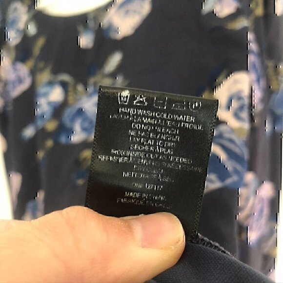 BELLE BADGLEY MISCHKA Navy Blue Green Rose Floral Long Flare Sleeve Shift Dress - Picture 7 of 12